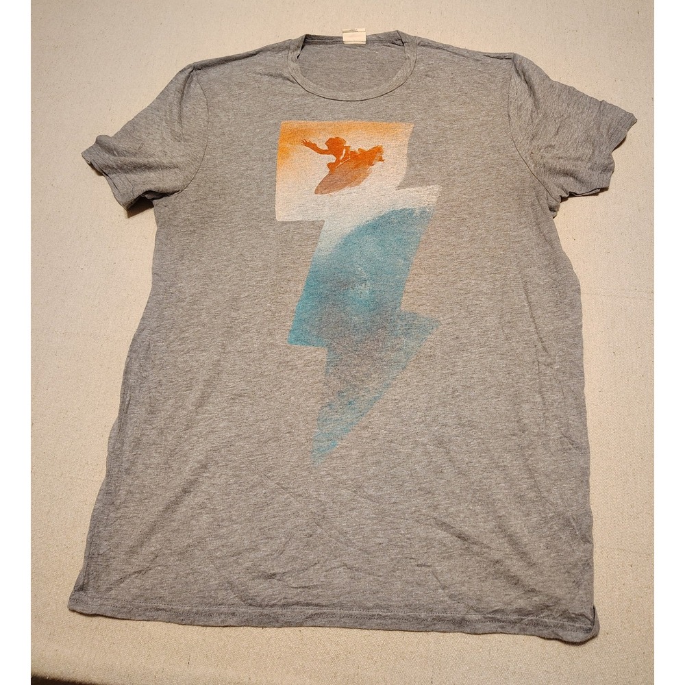 Hollister Mens Graphic T-Shirt Gray Lightning Bolt Surfer Sunset Large L F